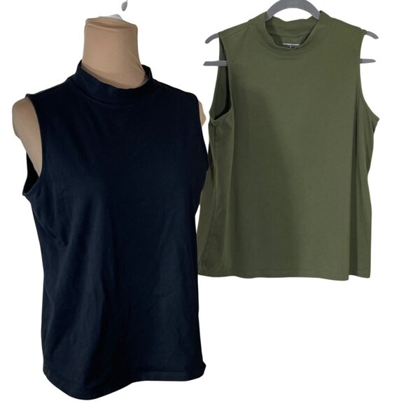 2 Christopher & Banks Tank Tops Black Green Size L Large Mock Neck - Picture 1 of 9